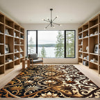 Opulent Gold Cream Floral Damask Rug