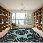Dark Tropical Monstera Leaf Sage Teal Rug