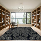 Ornate Black Silver Mandala Starburst Rug