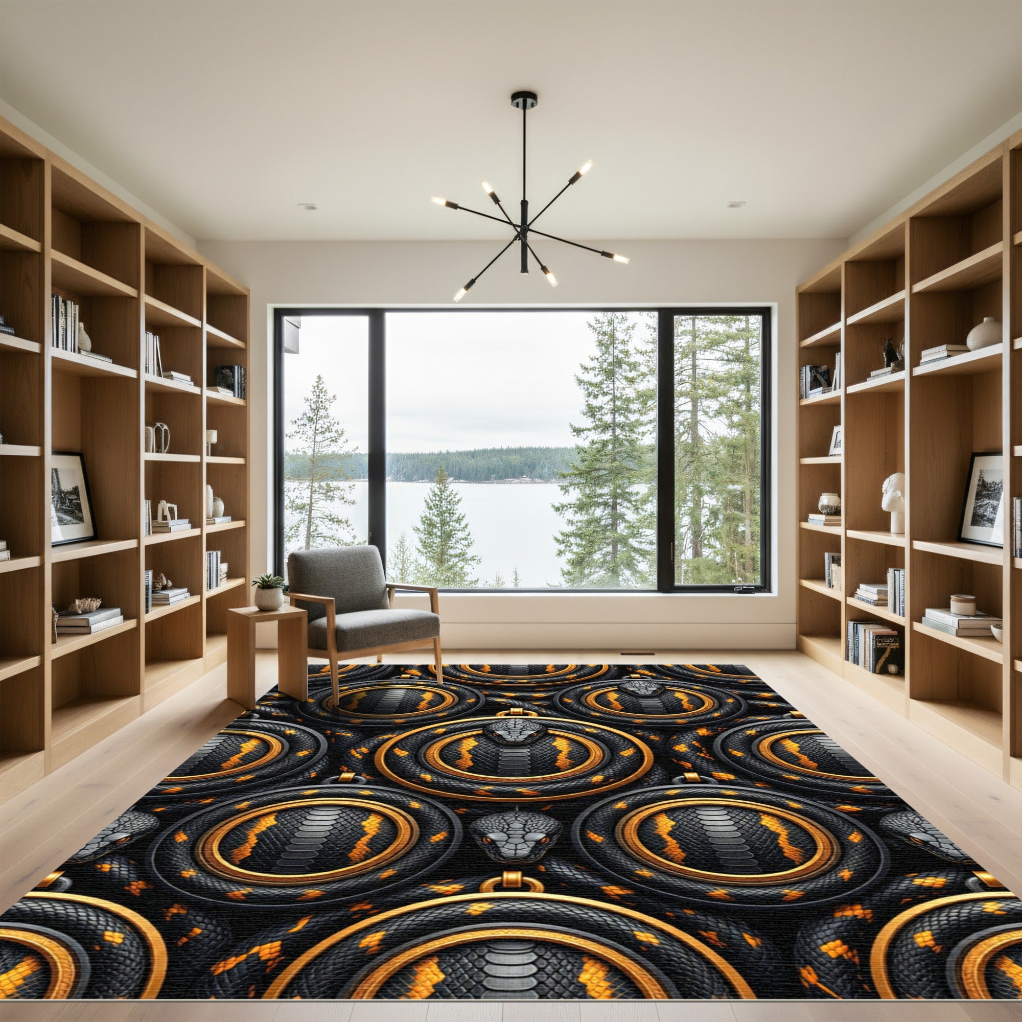 Golden Serpent Medallion Black Onyx Rug