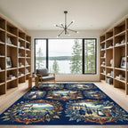 Colonial Blue European Rural Scenes Rug