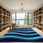 Deep Blue Abstract Wave Modern Rug