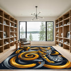 Dynamic Orange Gray Swirl Cats Rug