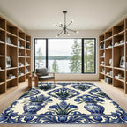 Blue Floral Delft Tulip Porcelain Arrangement Rug