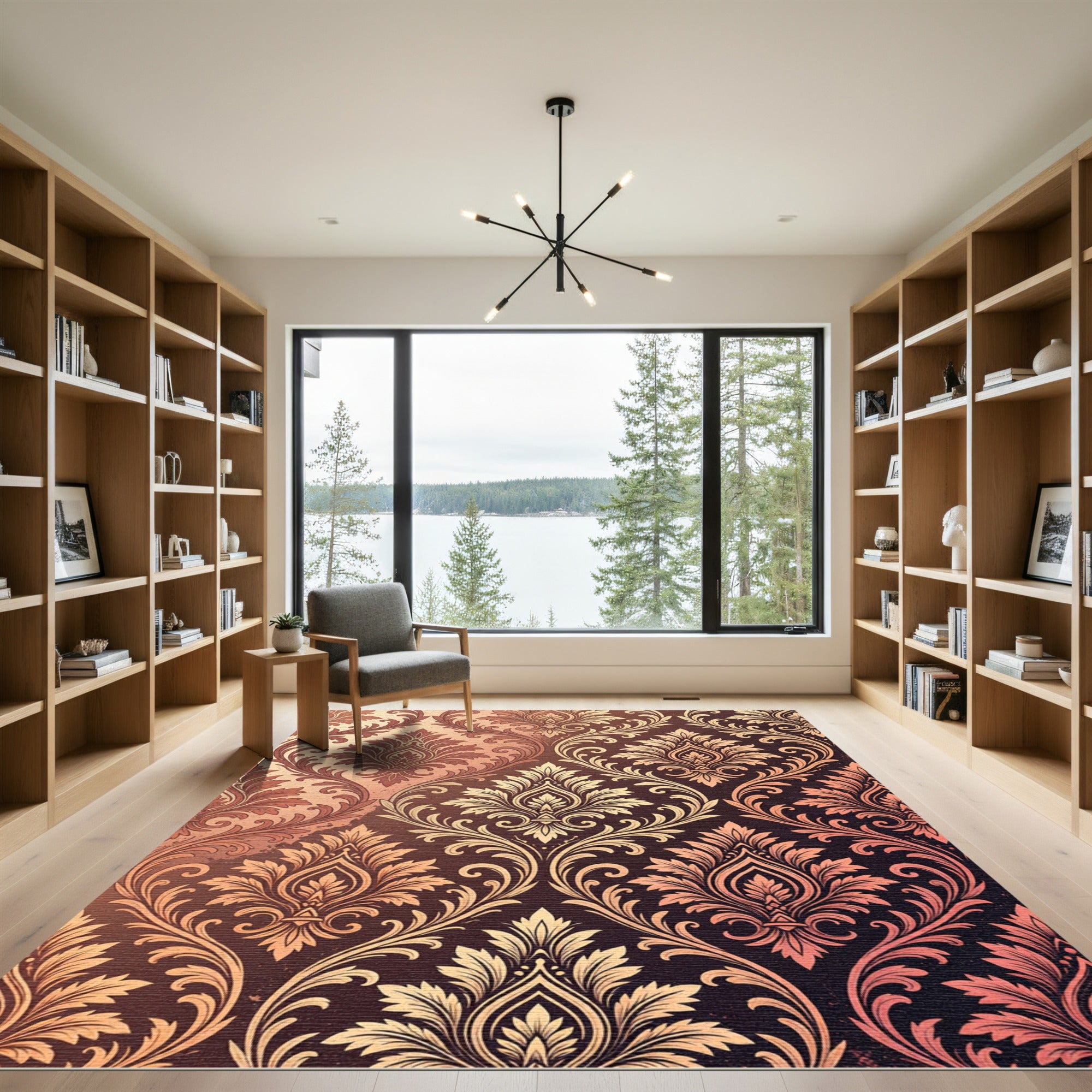 Elegant Copper Damask Scroll Victorian Art Rug