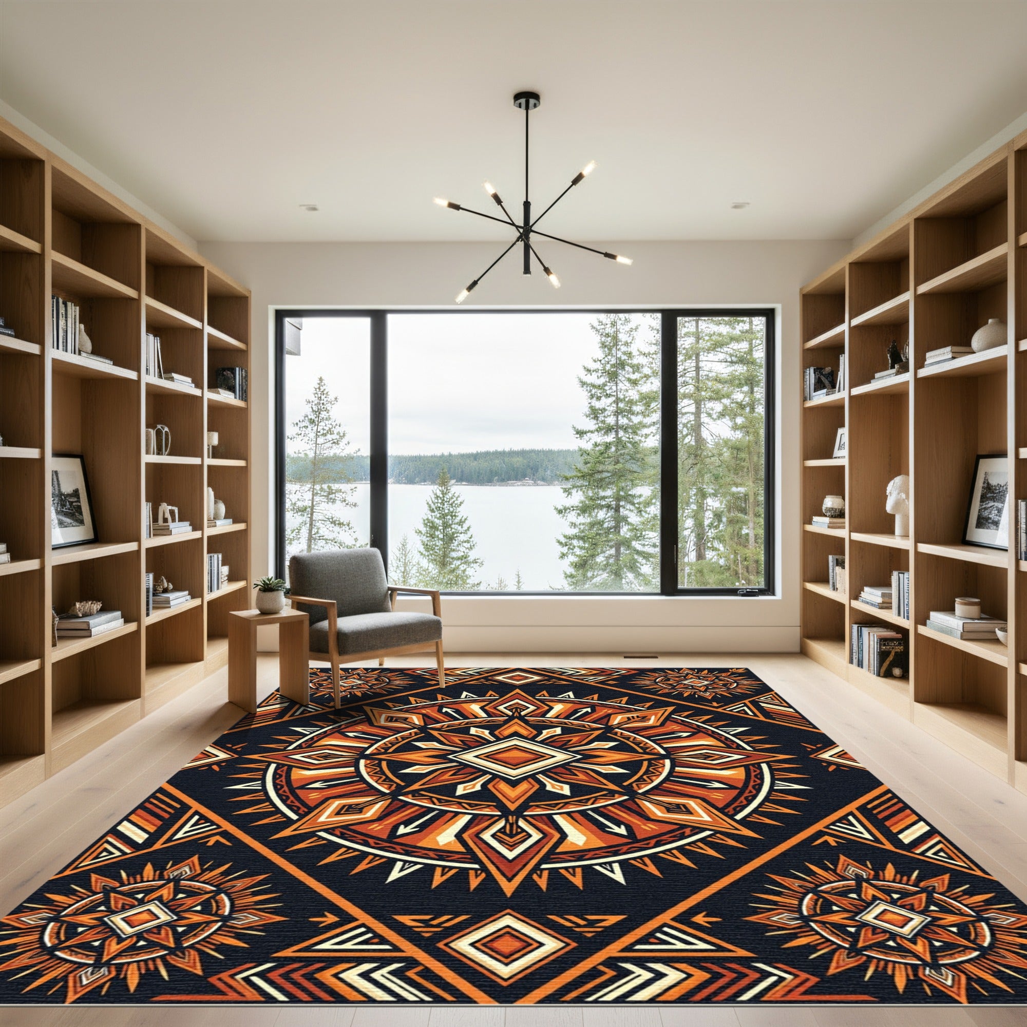 Tribal Burnt Orange Geometric Sun Medallion Rug