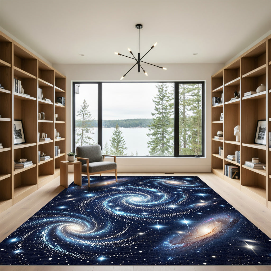 Vibrant Blue Swirl Galaxy Art Rug