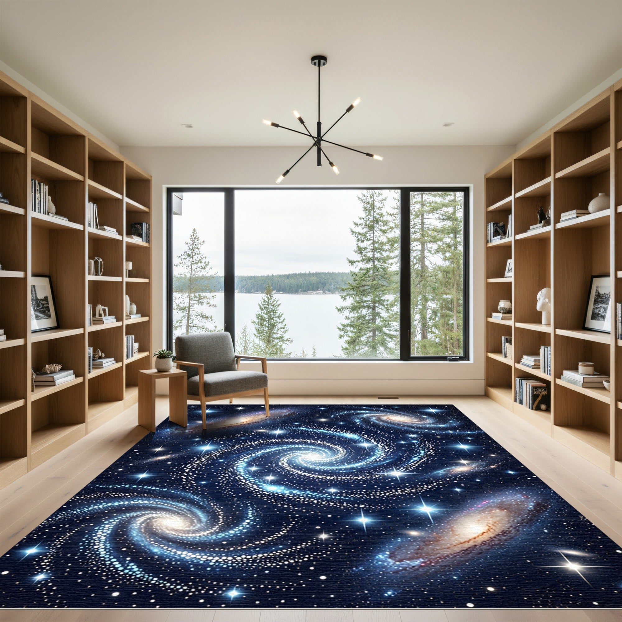 Vibrant Blue Swirl Galaxy Art Rug