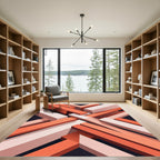 Modern Coral Geometric Intersecting Lines Rug