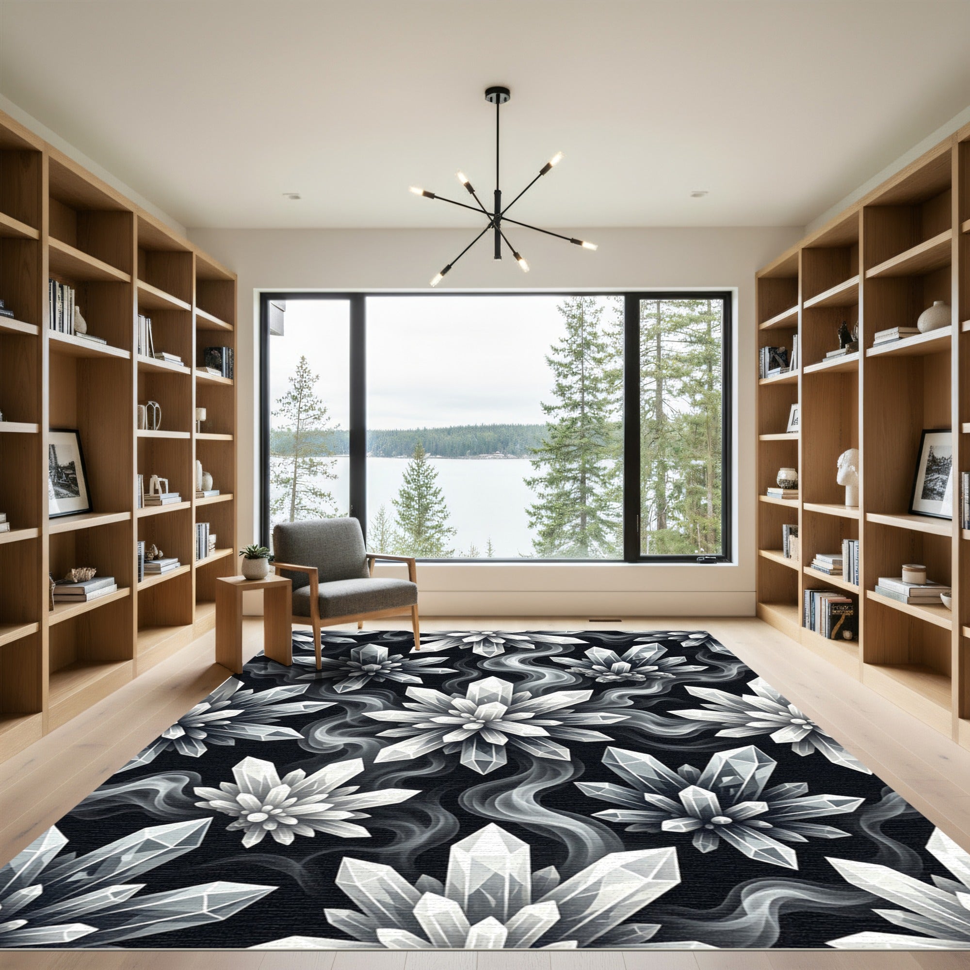 Ethereal Black and White Crystal Smoke Rug