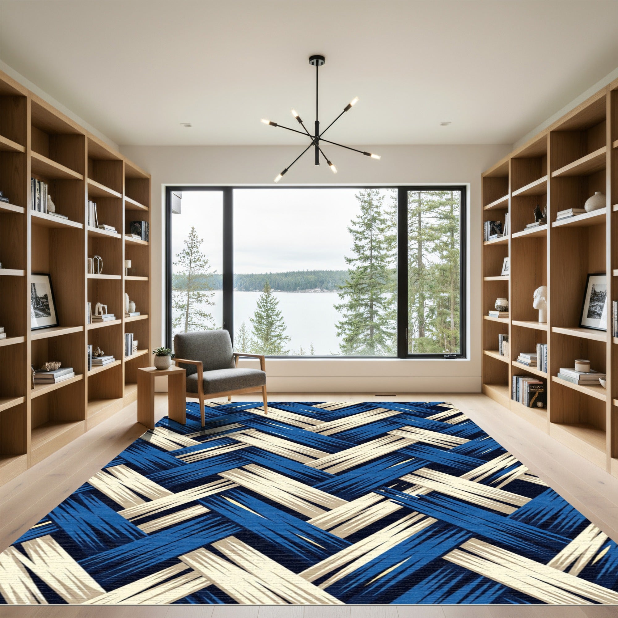 Navy and Cream Interlocking Woven Texture Rug