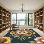 Vibrant Sunflower and Pink Blossom Bouquet Rug