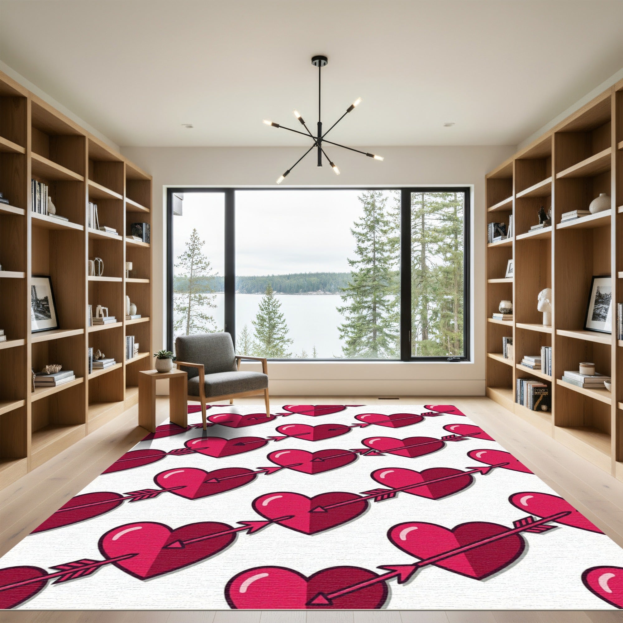 Red Hearts Arrow Pattern Rug