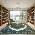 Deep Emerald Floral Mandala Border Rug