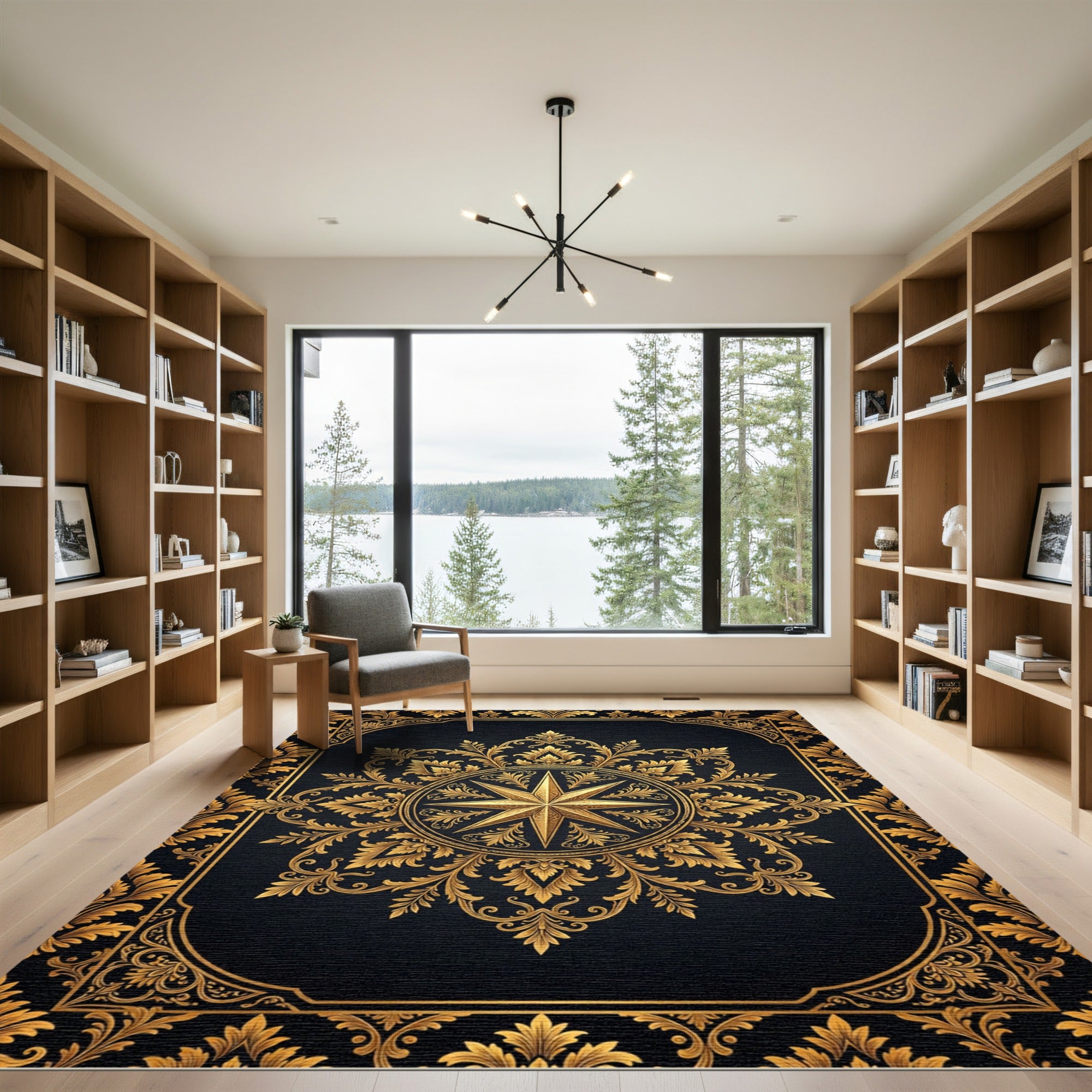 Ornate Gold Starburst Mandala Rug