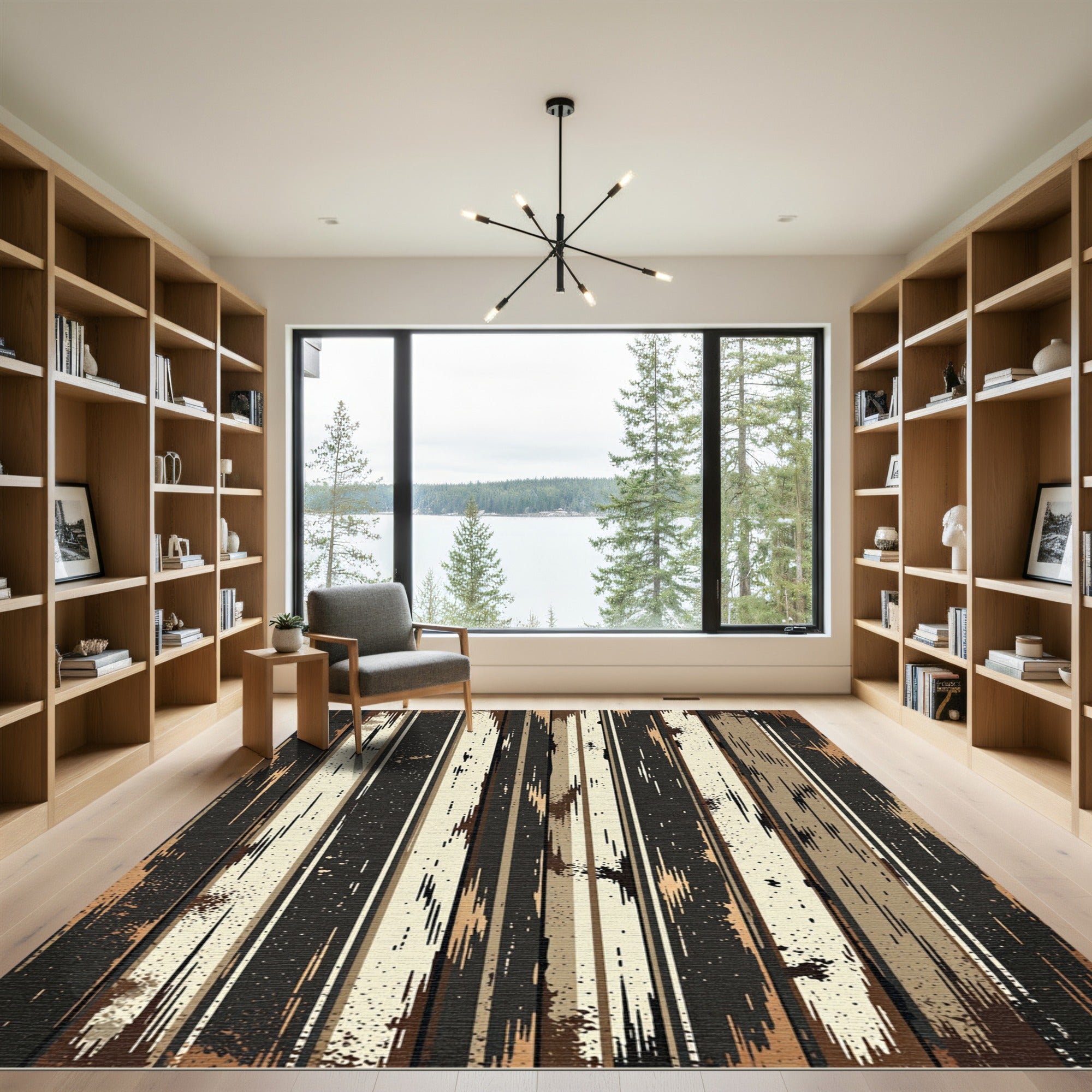 Rustic Earthy Tone Splatter Stripes Rug