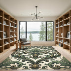 Sage Green Baroque Acanthus Scroll Medallion Rug