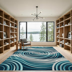 Abstract Teal Concentric Waves Ripple Rug