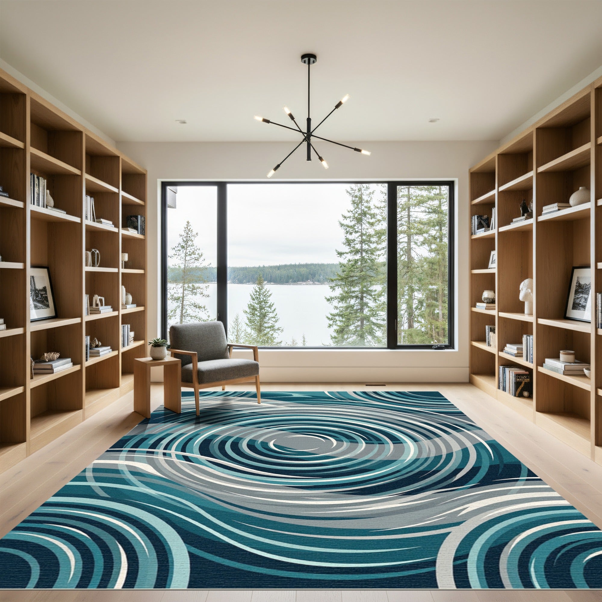 Abstract Teal Concentric Waves Ripple Rug