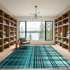 Deep Teal Plaid Gradient Grid Rug