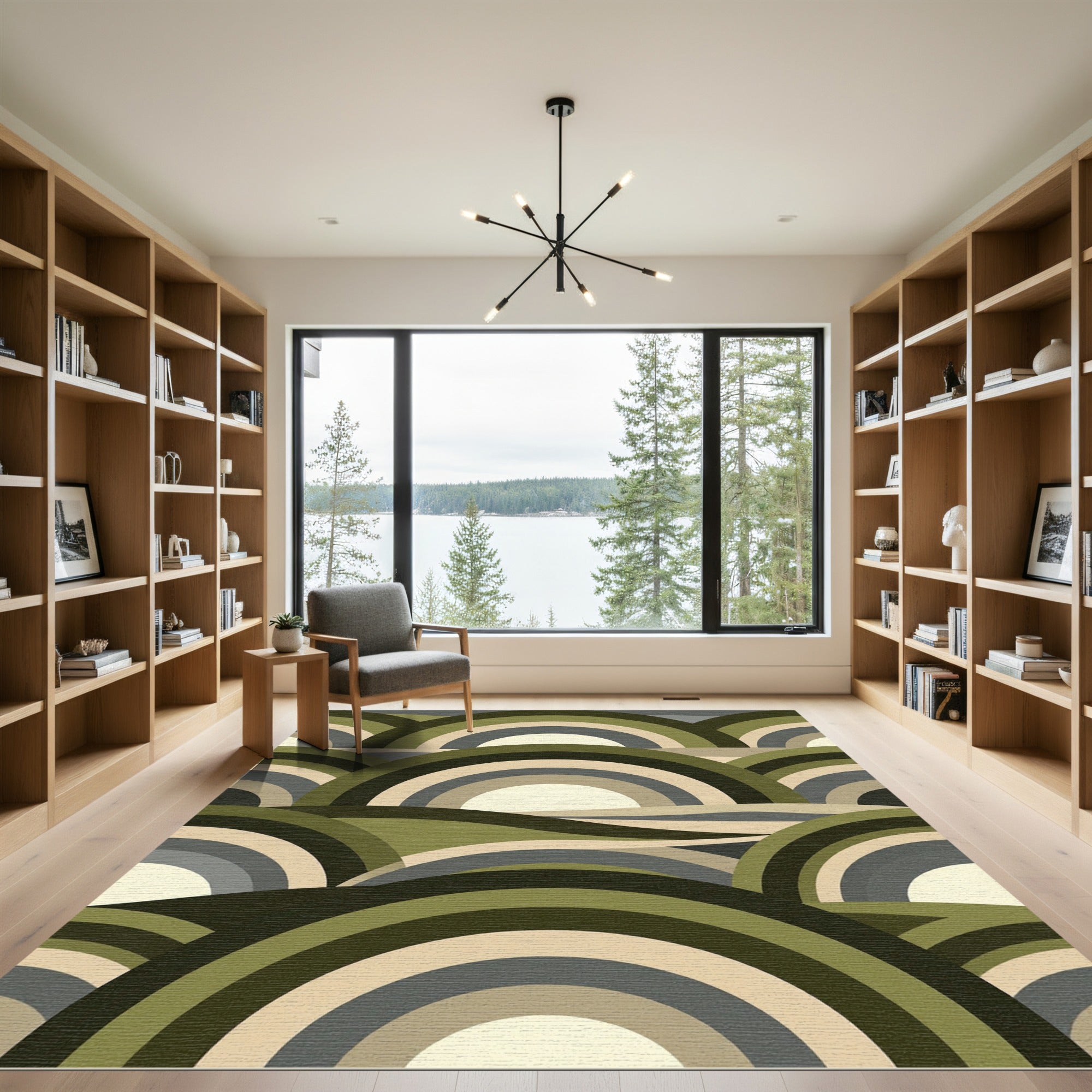Midcentury Modern Olive Arc Geometric Rug