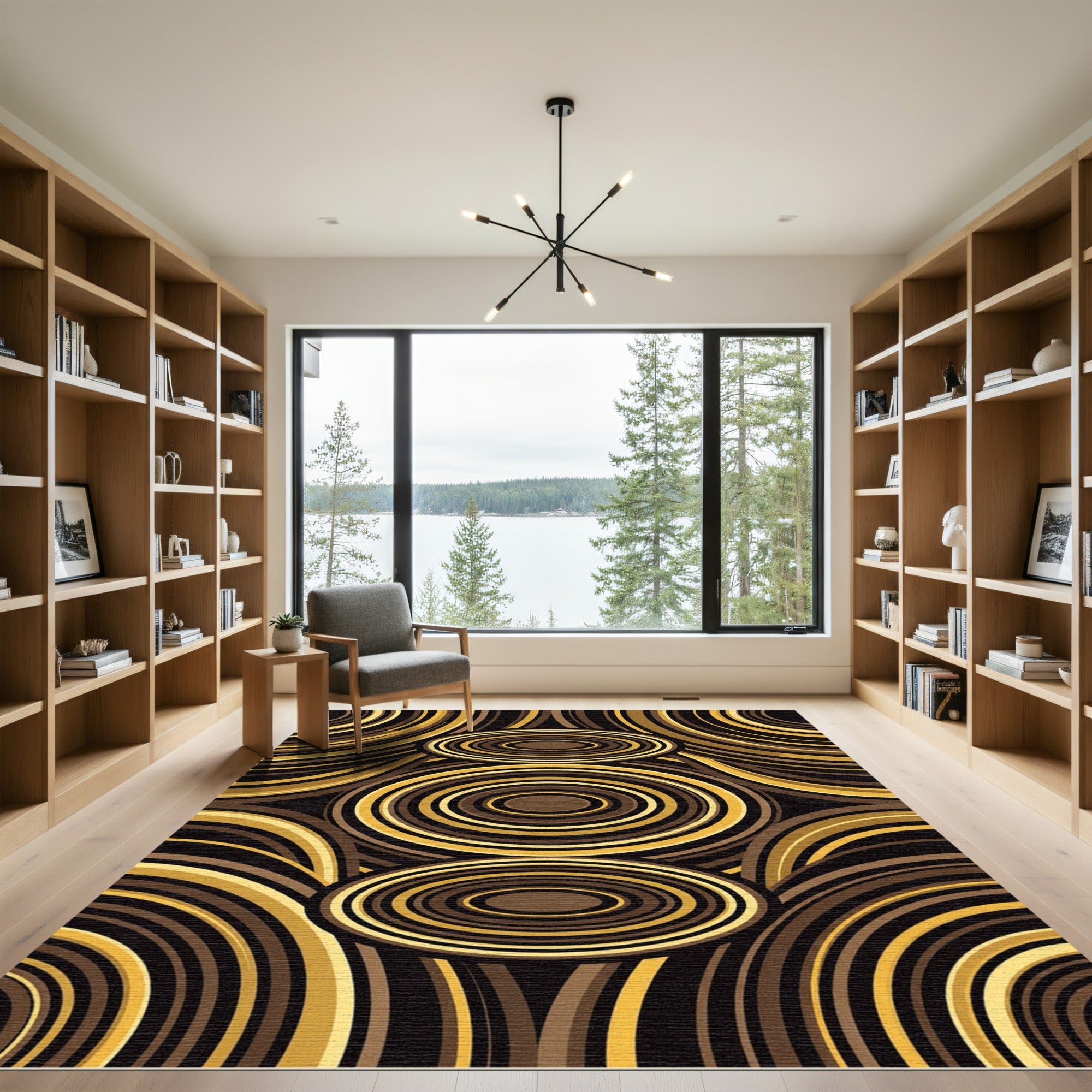 Ochre Brown Concentric Ovals Rug
