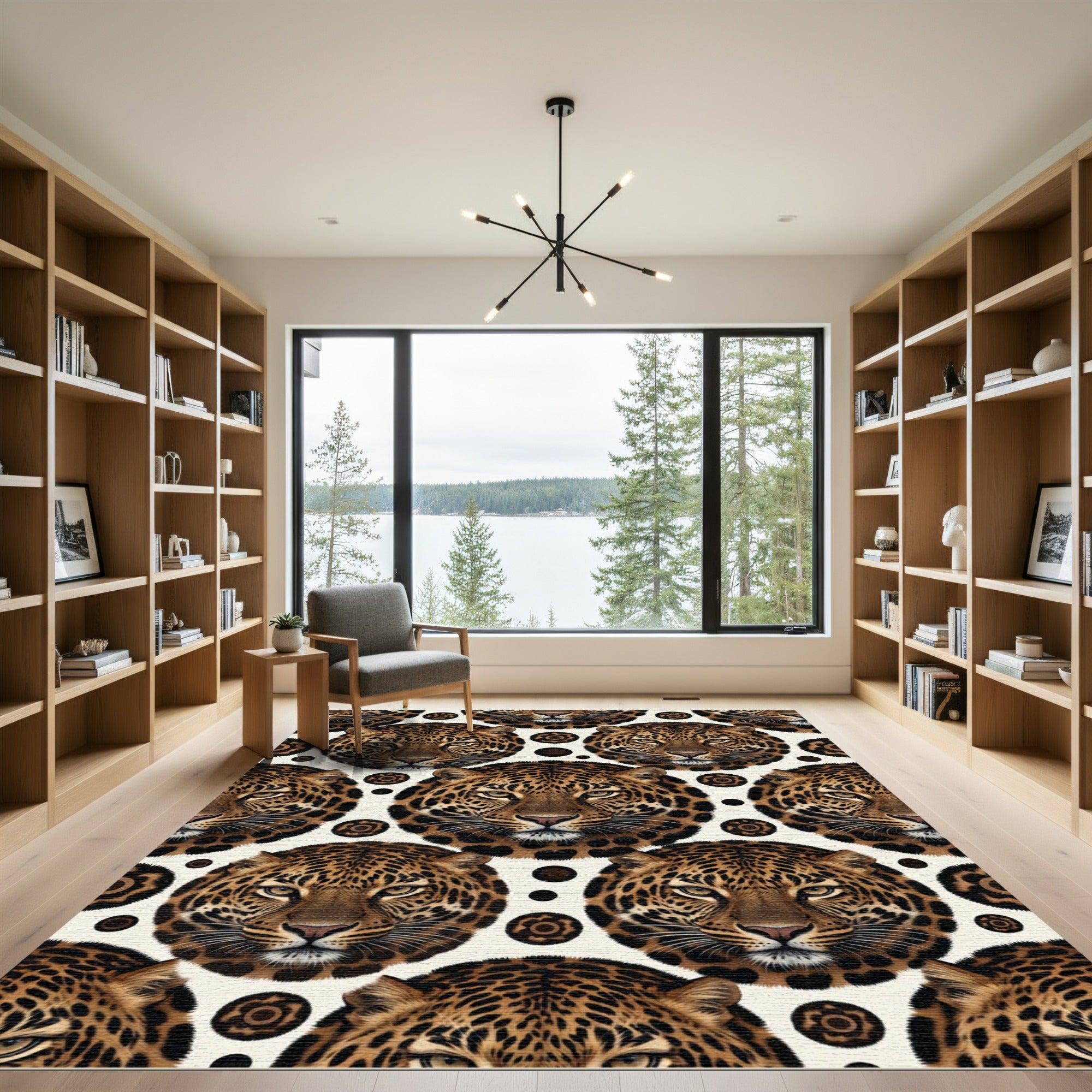 Leopard Face Seamless Cream Spotted Rug