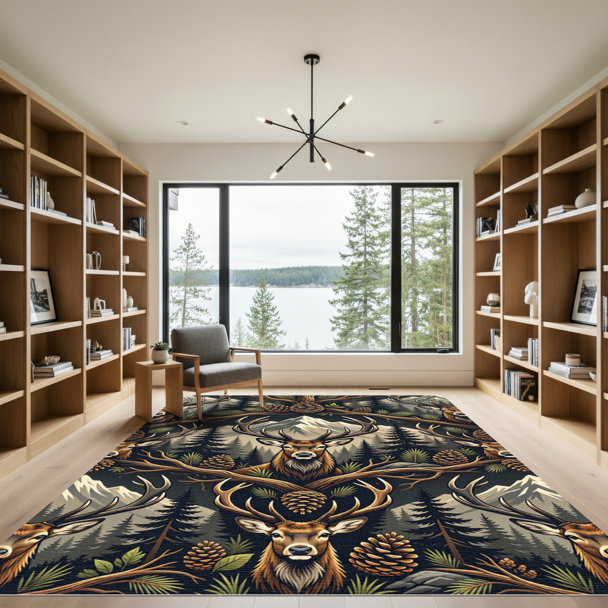 Rustic Mountain Stag Forest Woodland Rug