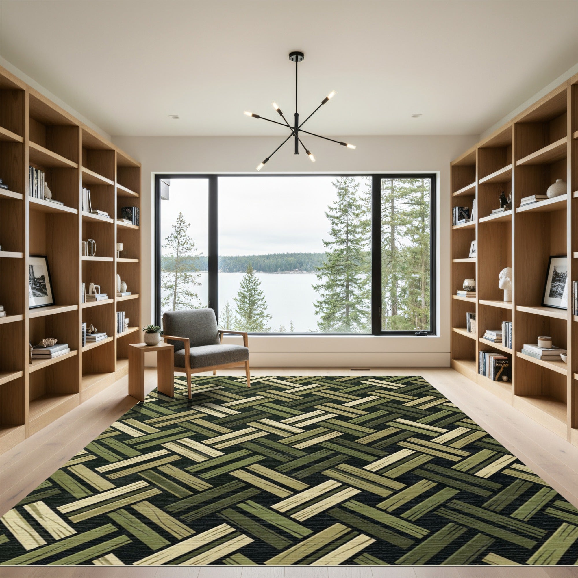 Forest Green Woven Basket Tweed Rug