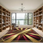 Art Deco Sunburst Red Gold Rays Rug
