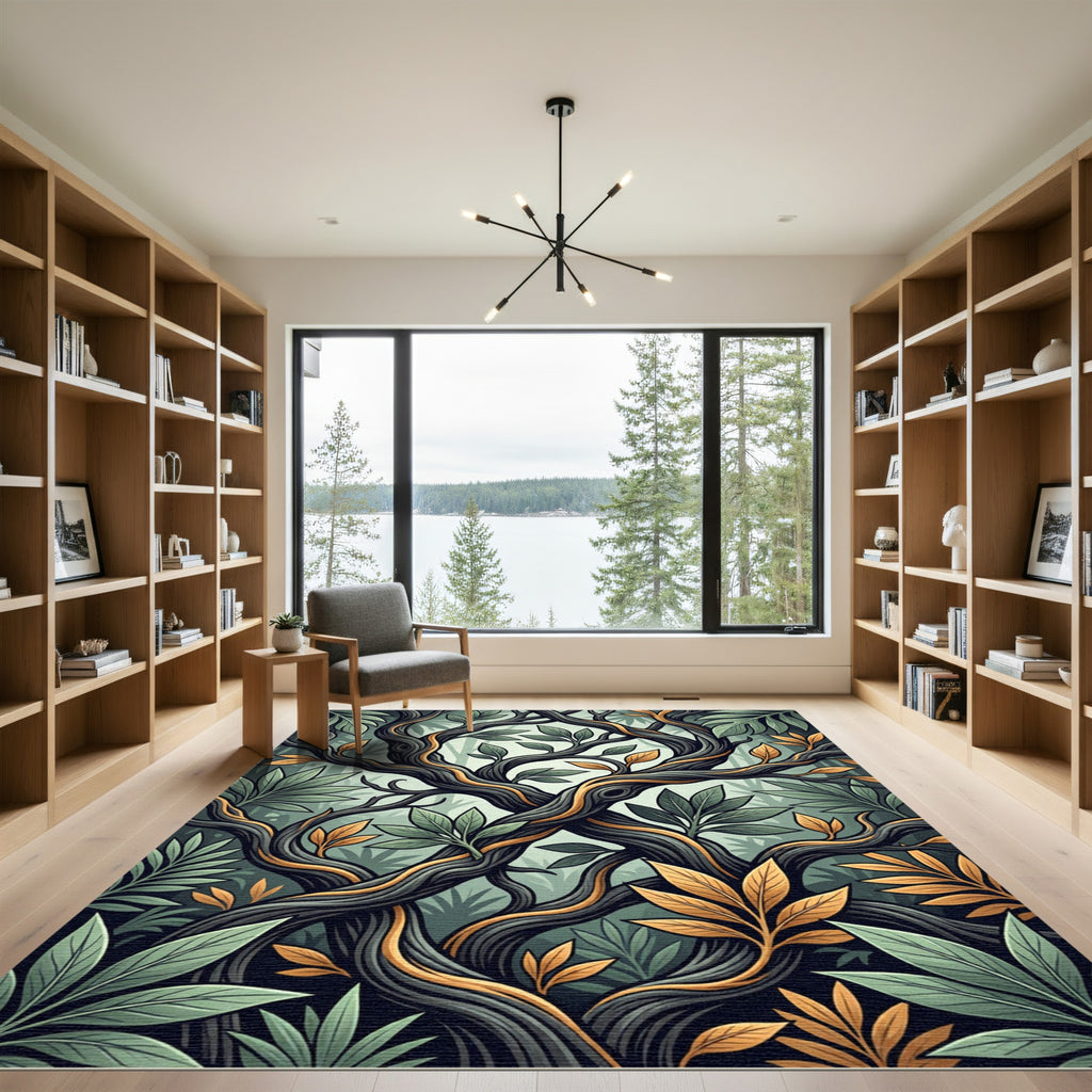 Lush Golden Forest Foliage Art Rug