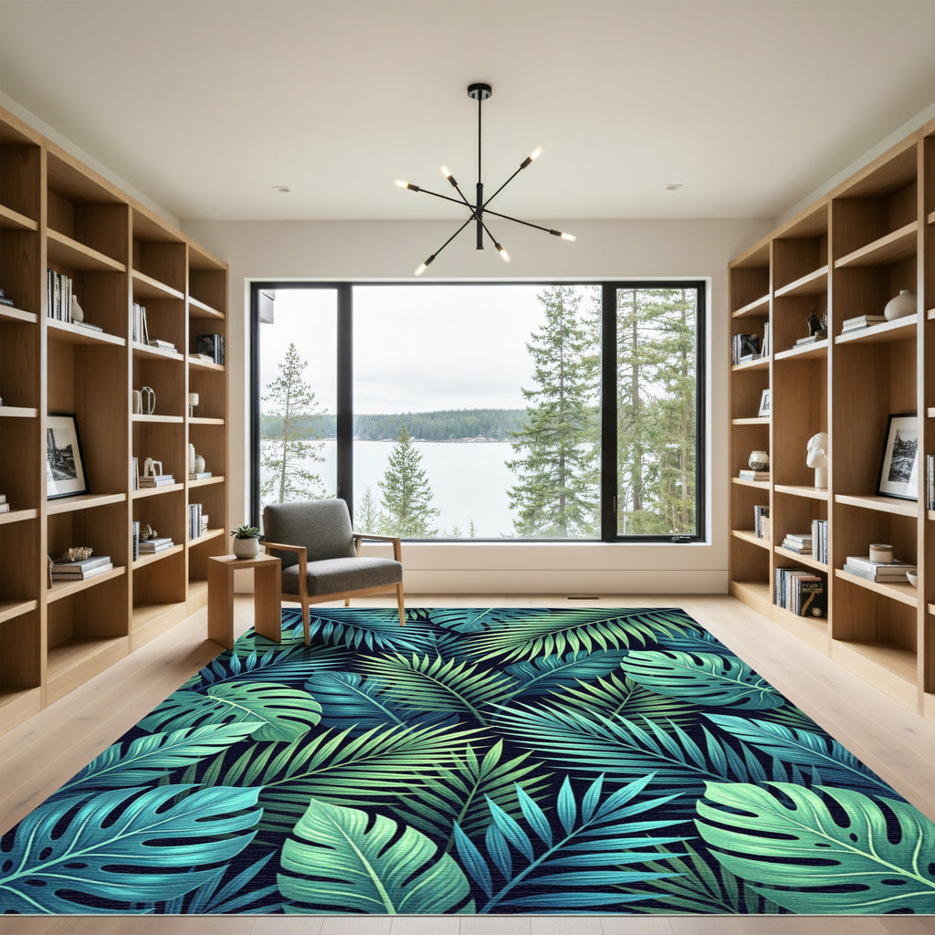 Lush Tropical Foliage Botanical Leaf Rug