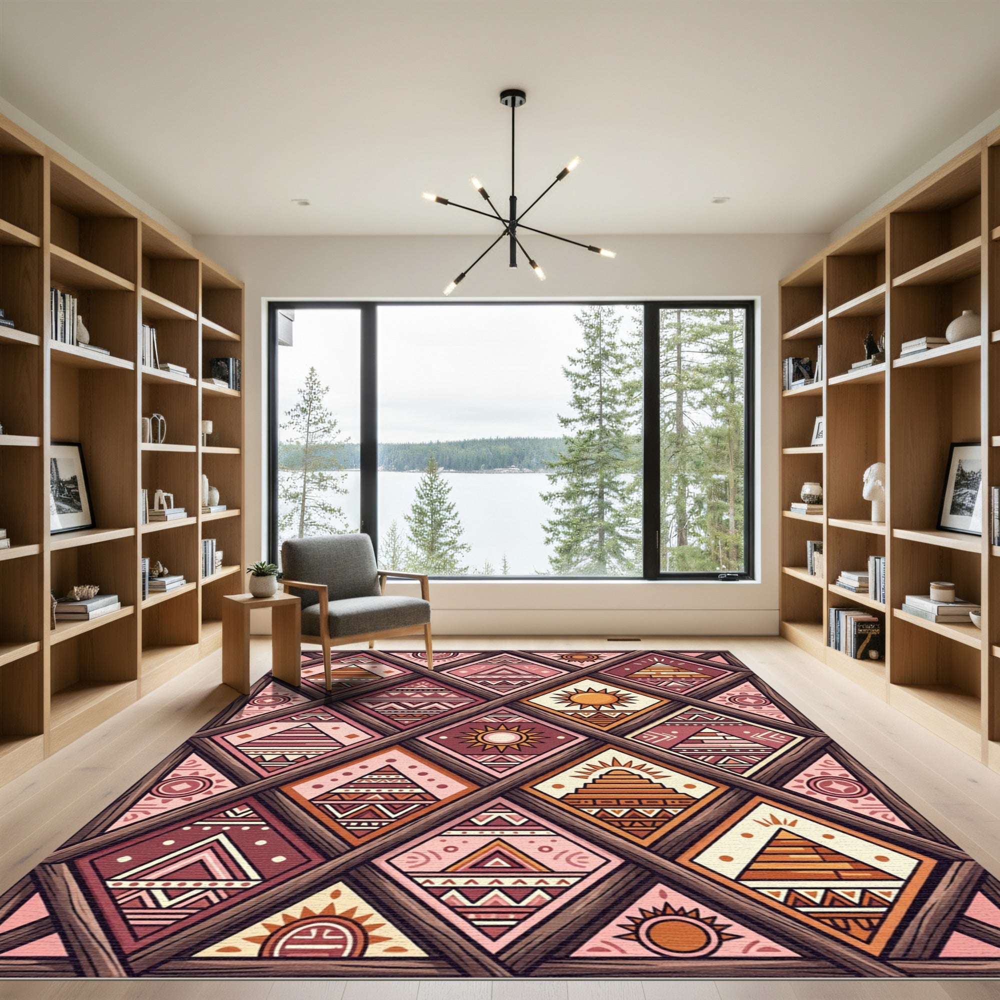 Terracotta Sun Diamond Geometric Pattern Rug