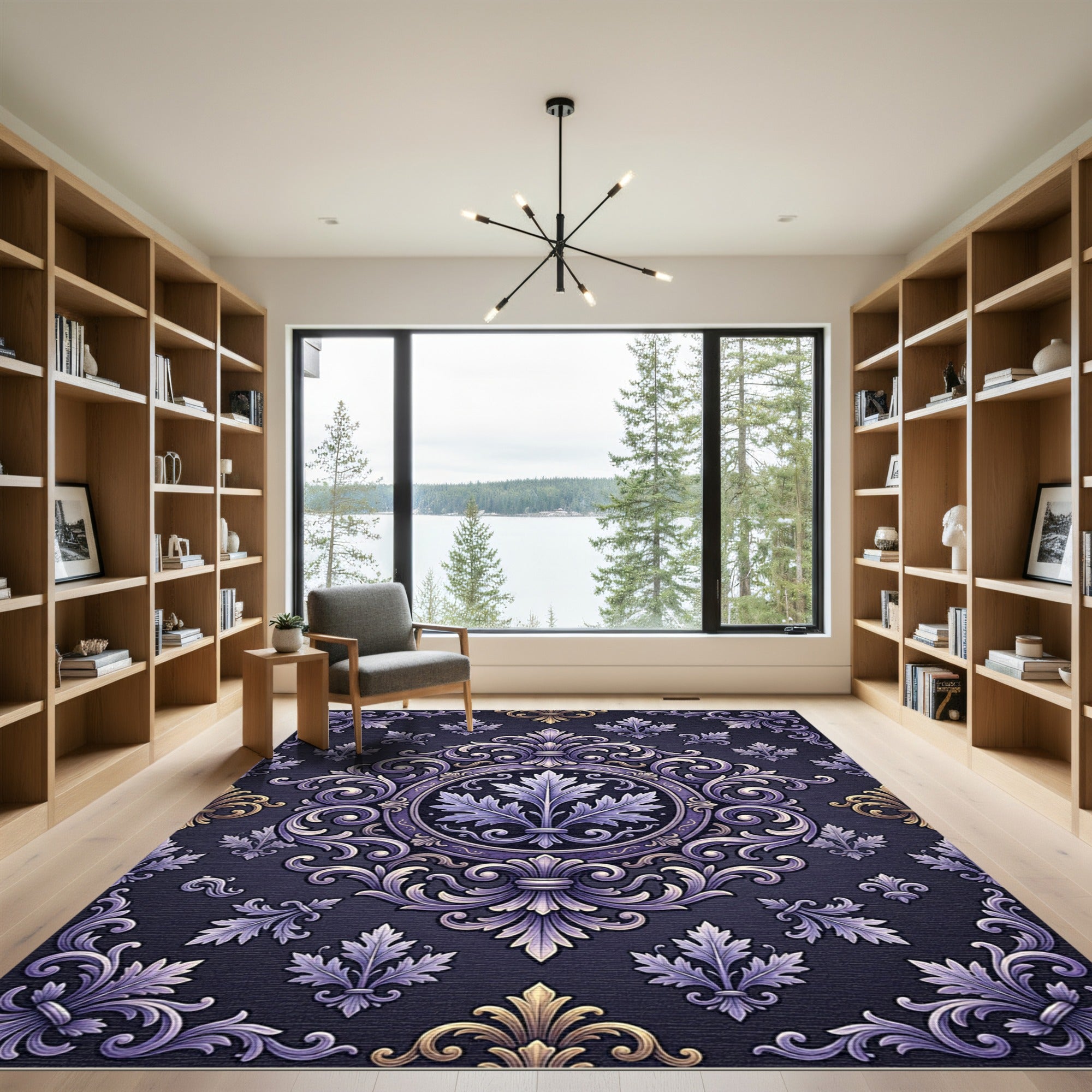 Ornate Scrollwork Lavender Gold Medallion Rug