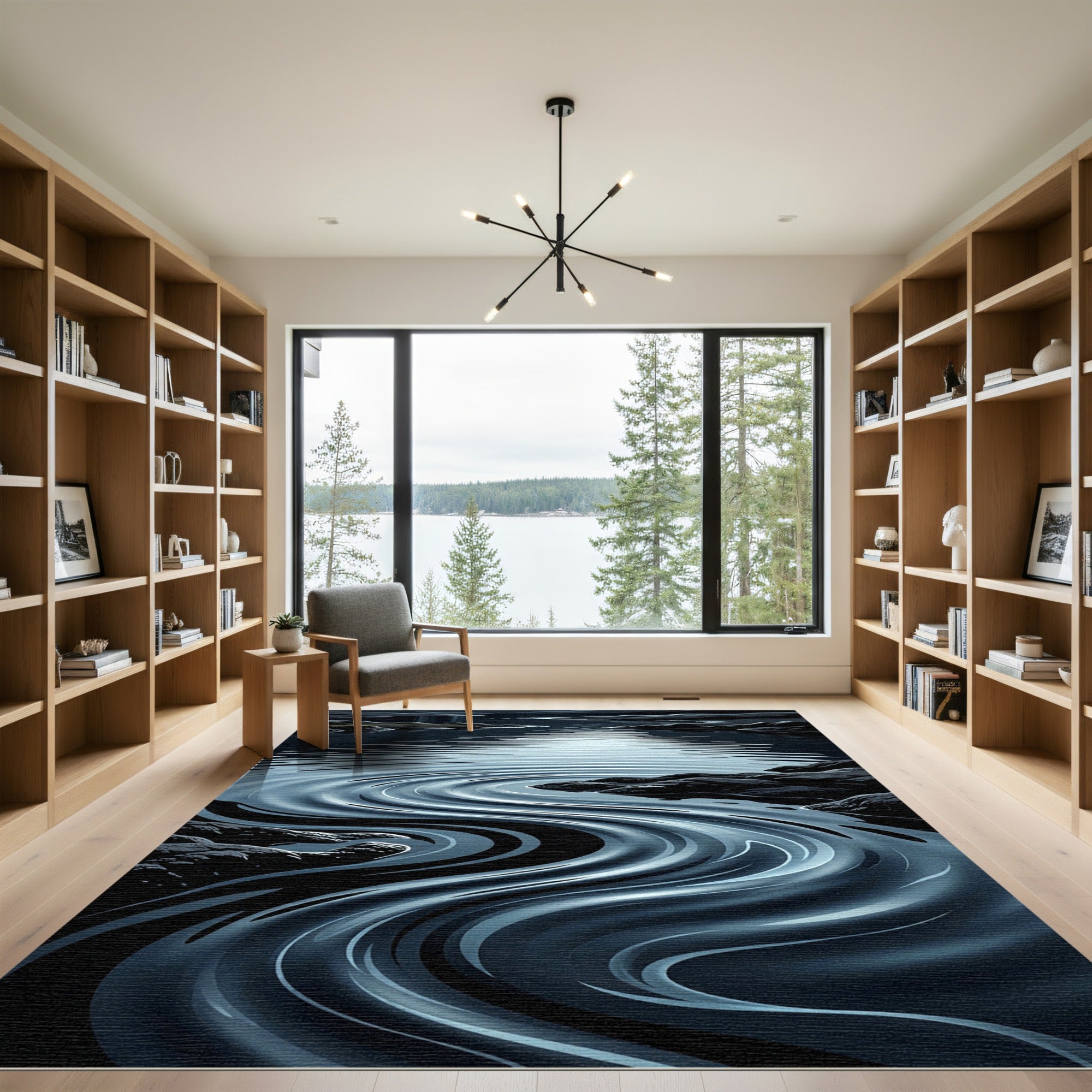 Dark Blue Rippling Water Landscape Rug