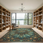 Arched Peacock Feather Gold Floral Medallion Rug