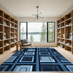 Deep Blue Geometric Window Pane Rug