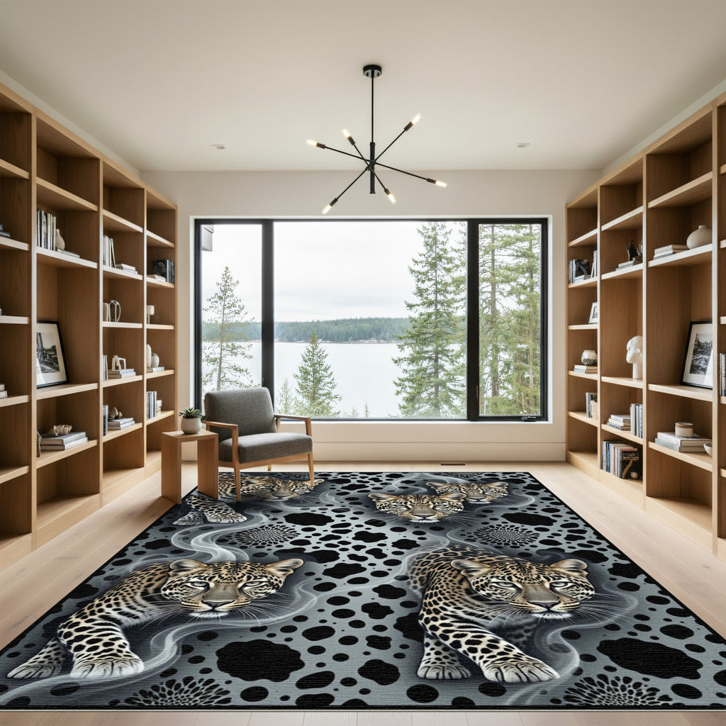 Majestic Leopard Smoke Black Gray Rug