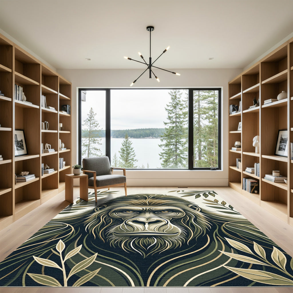 Enigmatic Olive Gorilla Arboreal Portrait Rug
