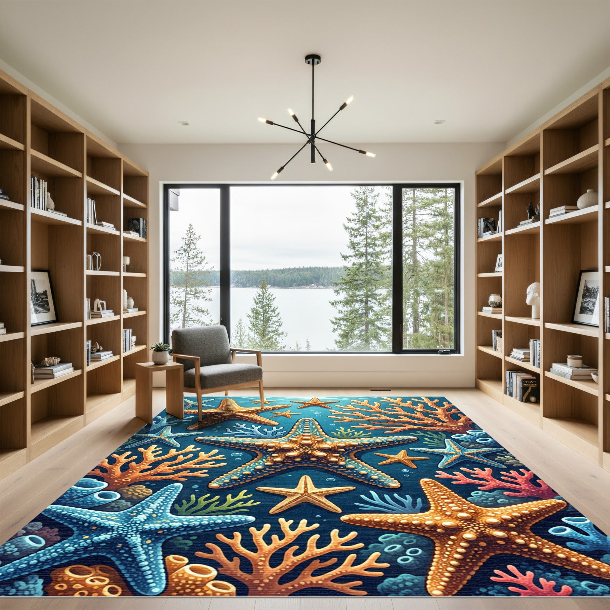 Vibrant Starfish Coral Underwater Scene Rug