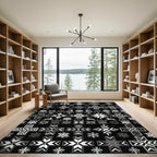 Monochromatic Snowflake Deer Cross Pattern Rug