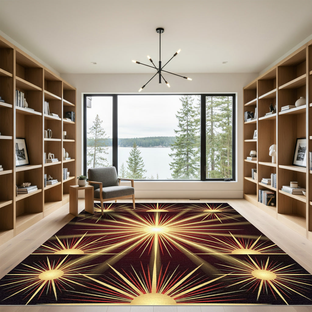 Radiant Gold Sunburst Abstract Flare Rug