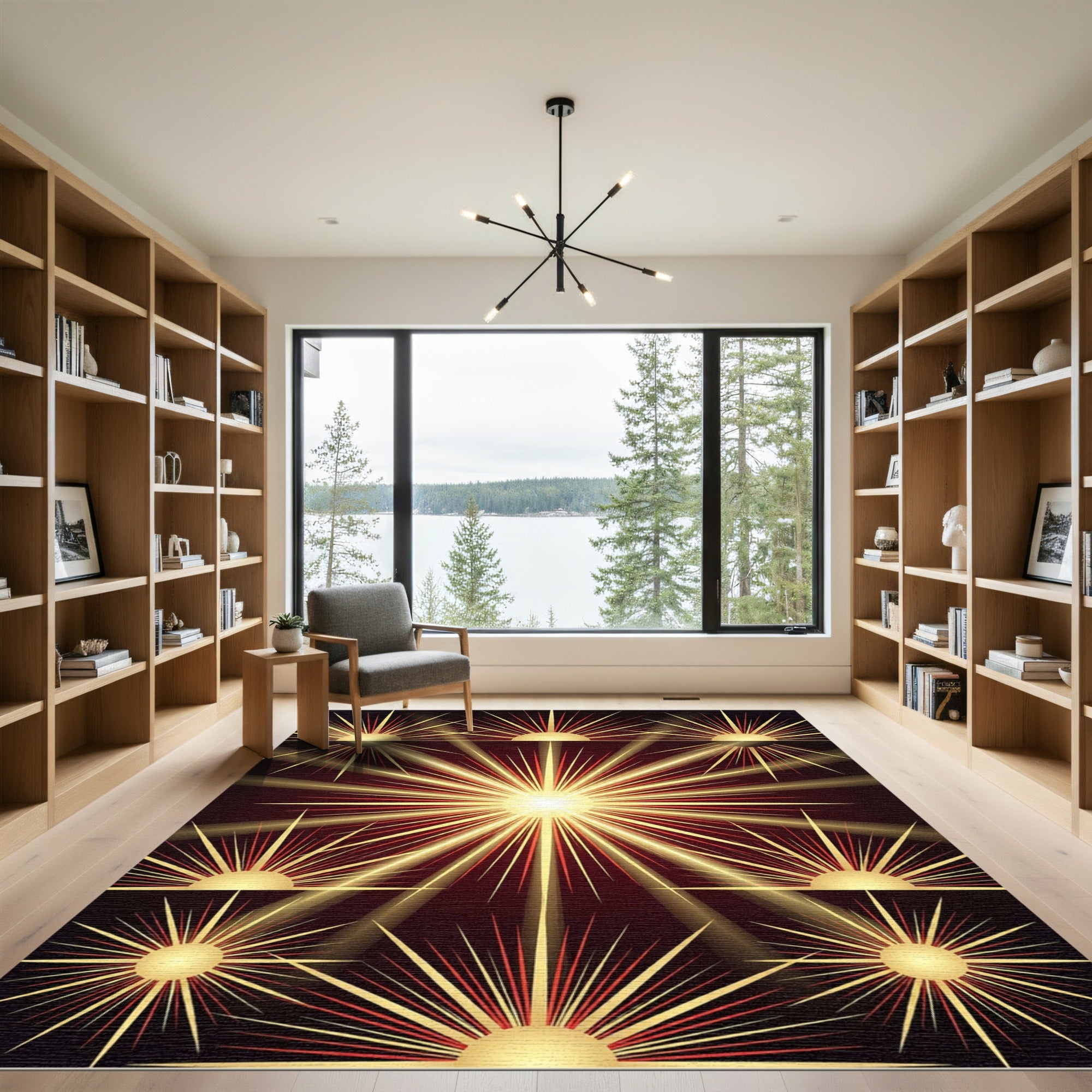 Radiant Gold Sunburst Abstract Flare Rug
