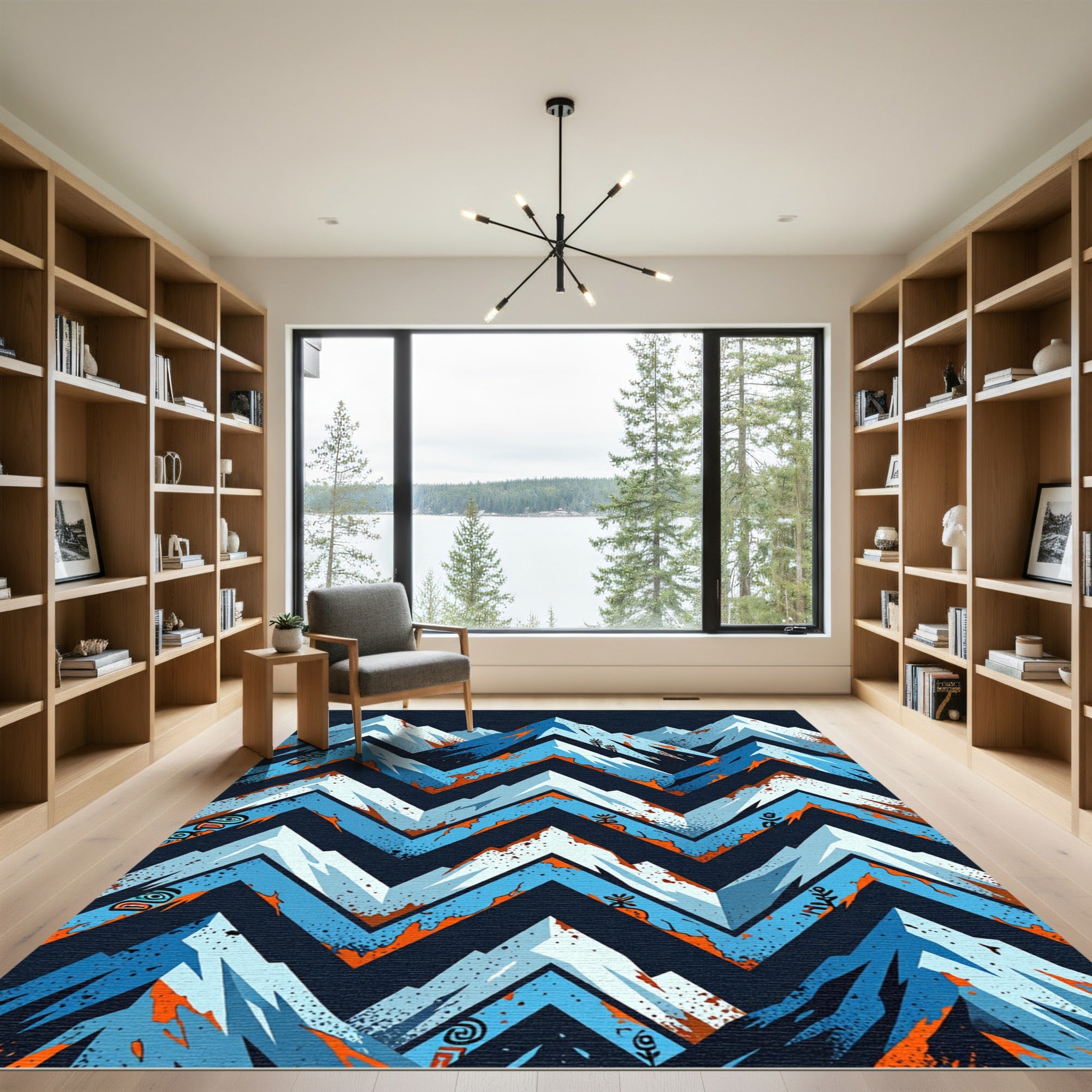 Blue Orange White Mountain Zigzag Rug