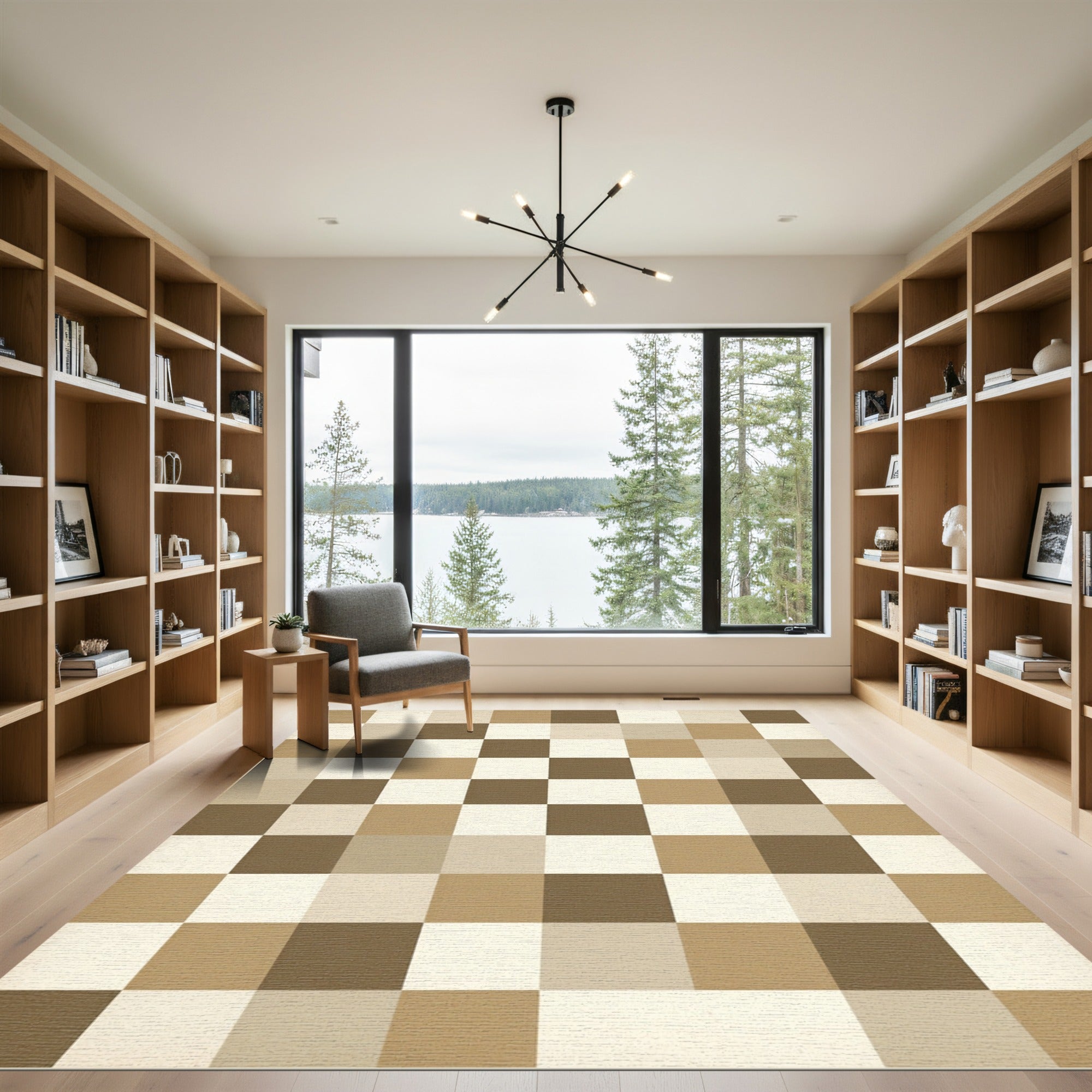Minimalist Neutral Earth Tone Checkerboard Rug