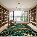 Modern Green and Gold Financial Ticker Rug