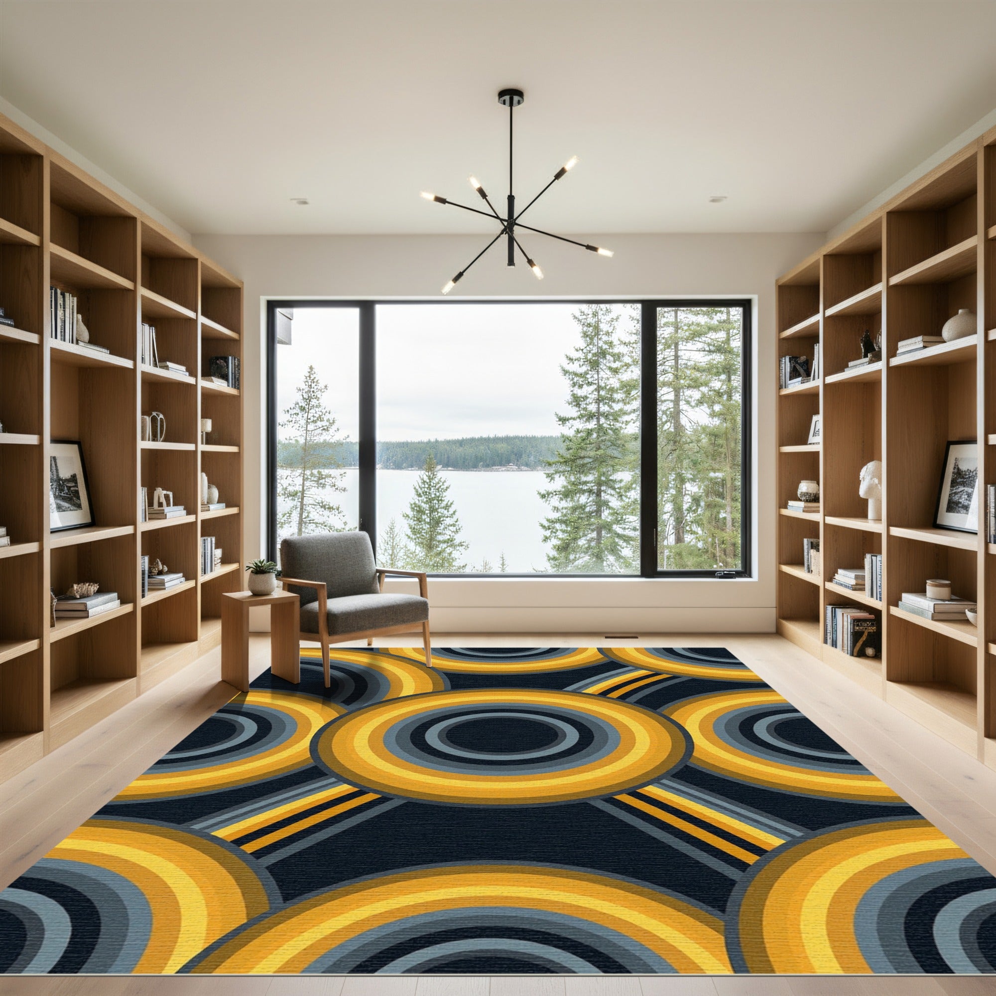 Retro Arcs Warm Tone Concentric Circle Rug