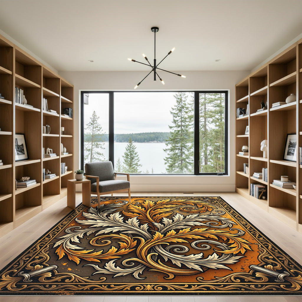 Gilded Ornate Acanthus Foliage Scroll Rug