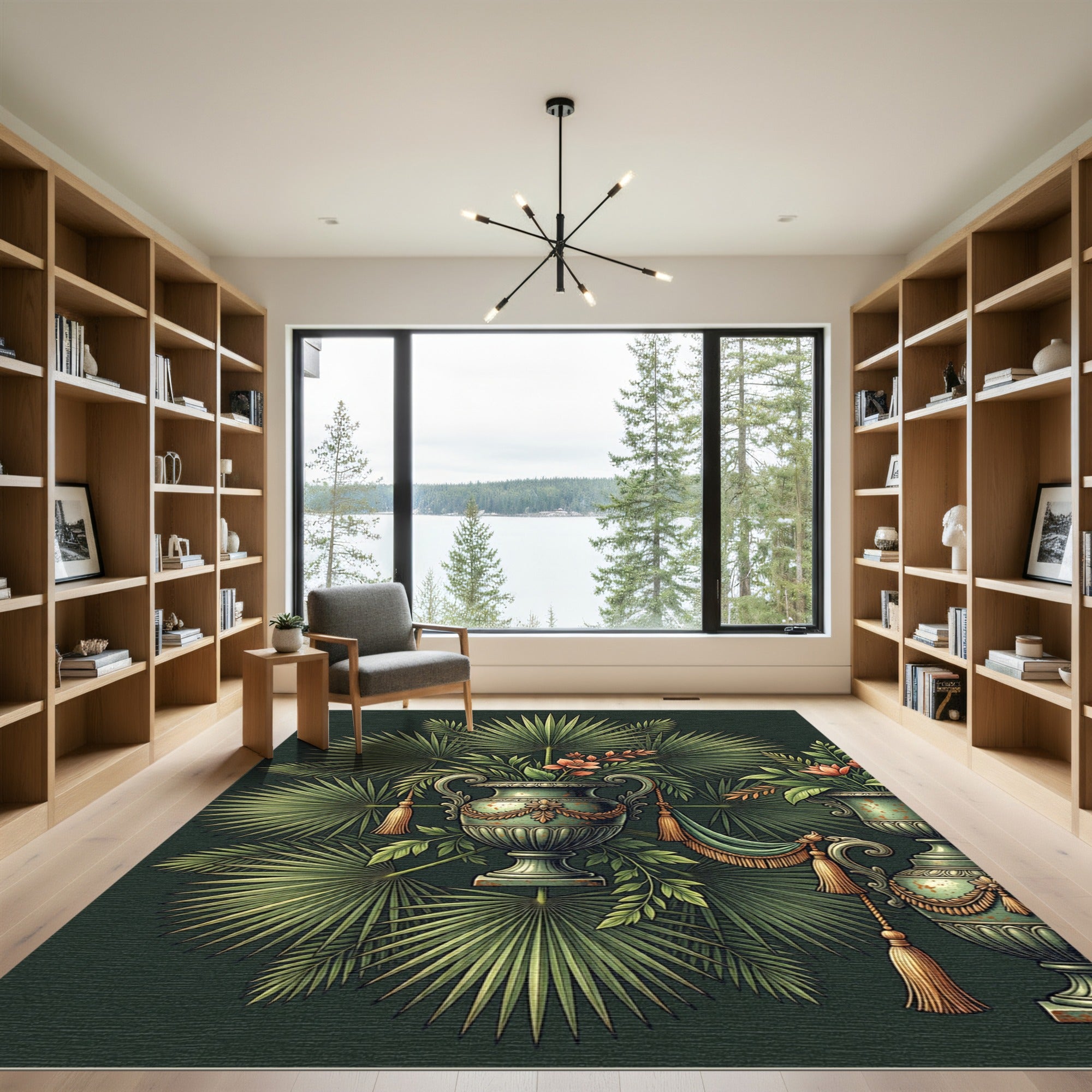 Elegant Green Tropical Urn Botanical Rug