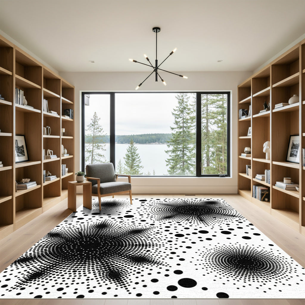 Bold Black Dot Burst Star Rug